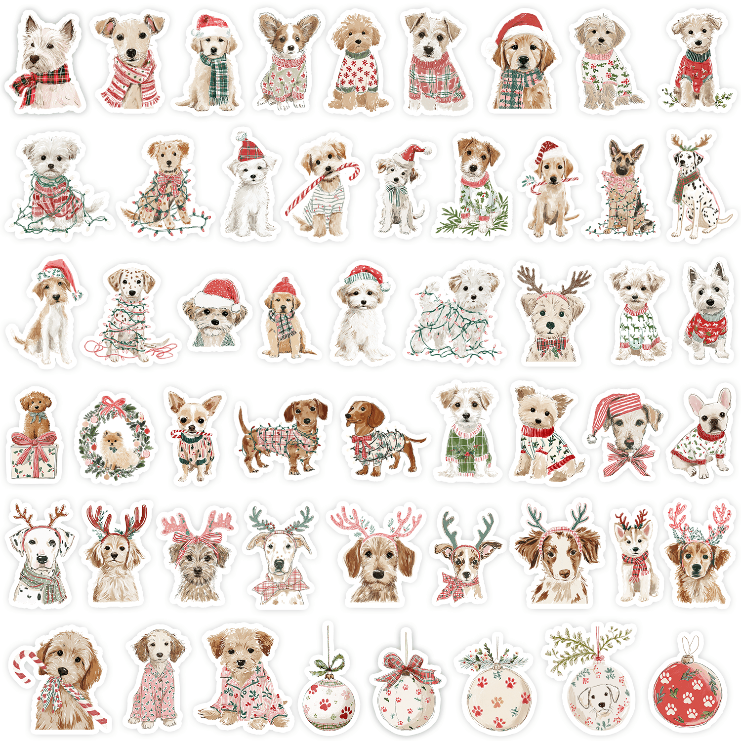 TEMU 53pcs Cute Christmas Dog Sticker Pack, Stickers With Santa Hat & Gifts, Adorable Puppy Holiday Decorative Decals For Journals, Crafts Cards
