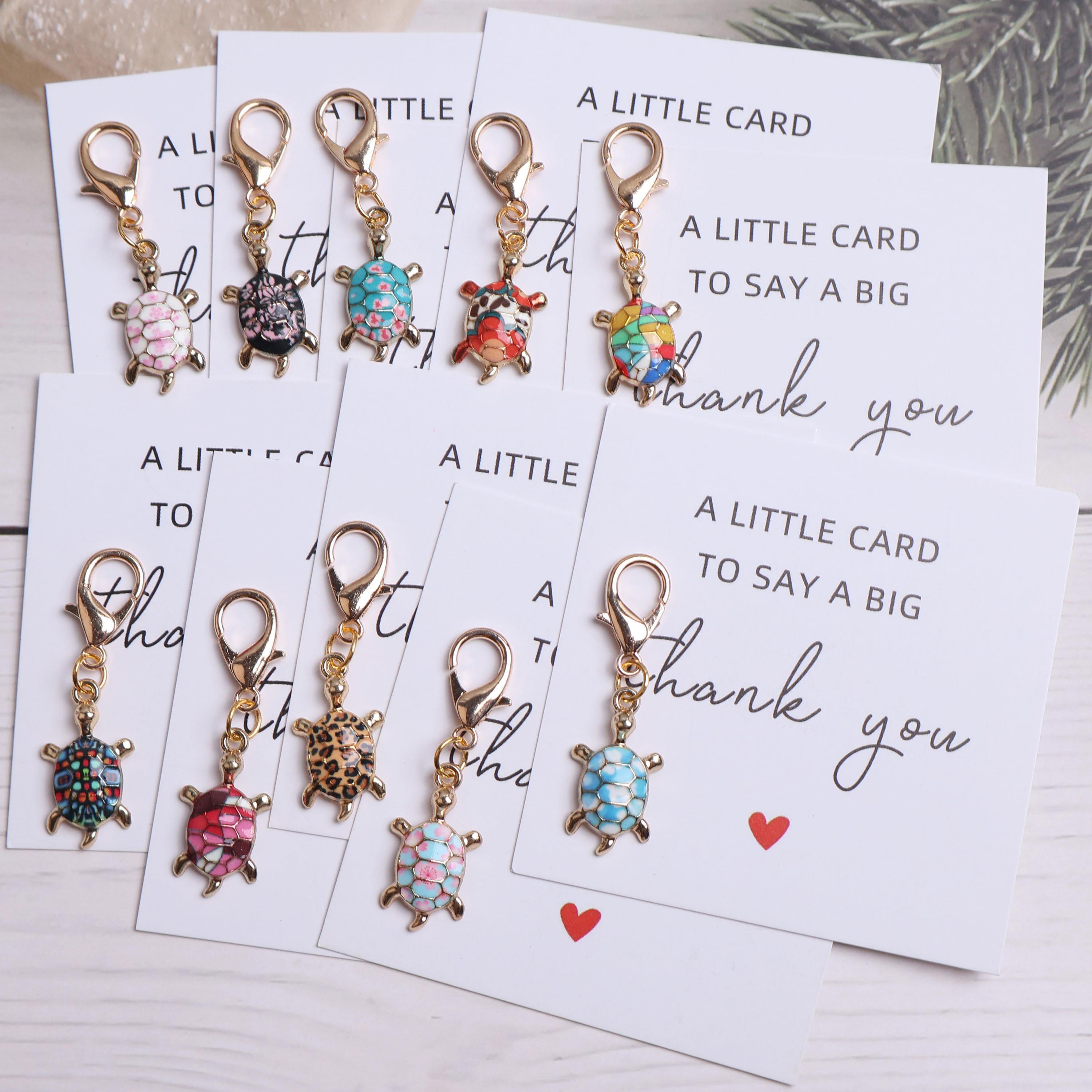 E-shop 10 Stück Einzigartige Lustige Schildkröten-Schlüsselanhänger Geschenkset mit Dankeskarten Emotional Support Karten. Niedliche