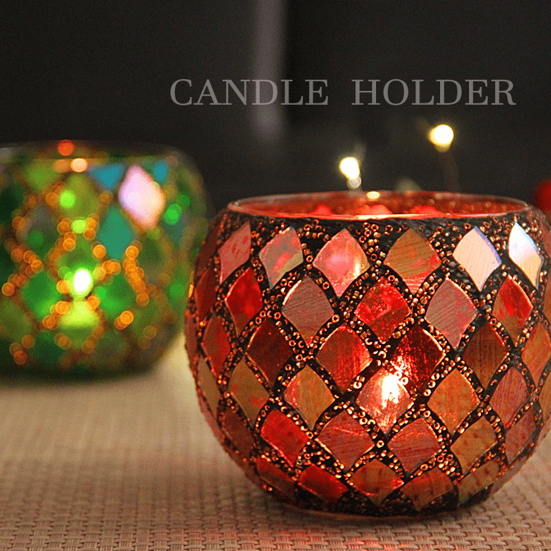 TEMU Bohemian Multicolor Glass Mosaic Tea Holder - Glass Table Centerpiece With Hand-inlaid Panels, Compatible For Tea Only (no Regular Candles) -