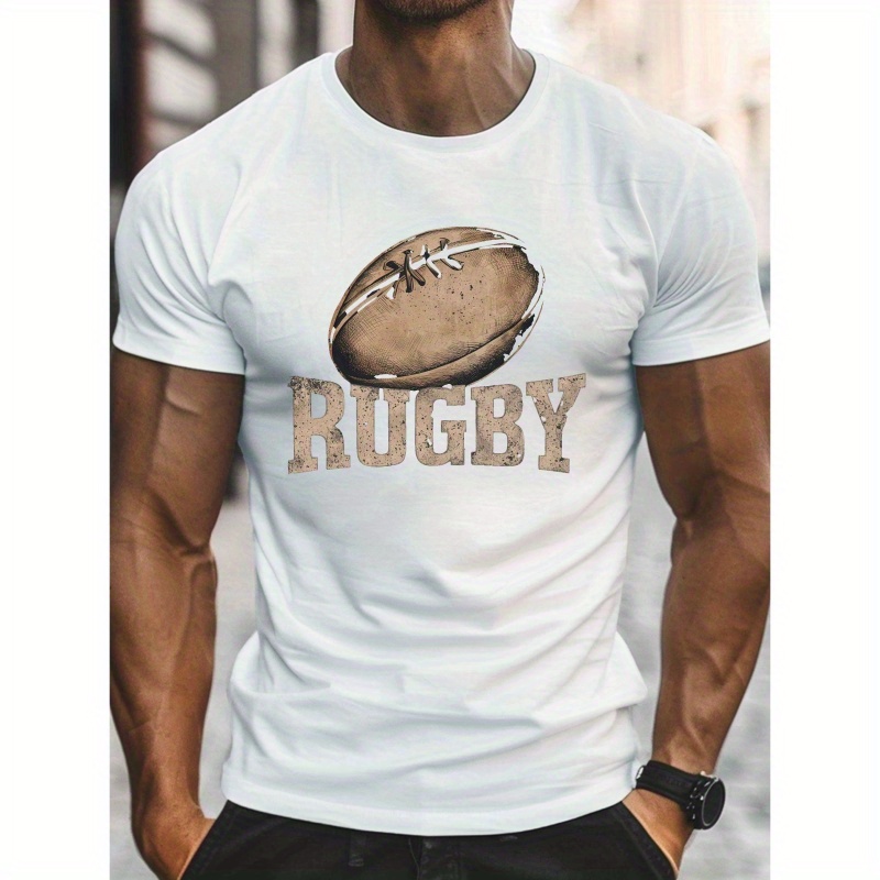 

T-Shirt Décontracté pour Homme avec Imprimé Ballon de Rugby - Haut Confortable Léger à Col Rond et Manches Courtes pour l'Été, Polyester