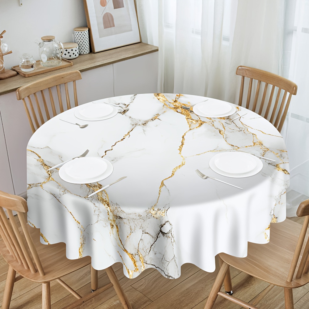 TEMU 2d Printed 59x59in/150x150cm Elegant Round Tablecloth - Marble Table Cover With Marble & Neutral Tones, -clean Fabric Suitable For Round Dining