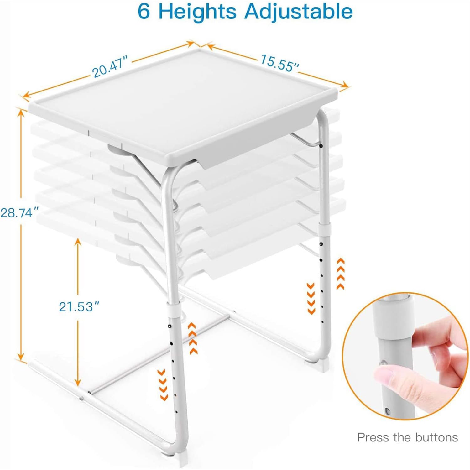 1/2包可调节折叠桌 - 折叠托盘，6种高度和3种倾斜角度设置，非常适合餐厅使用