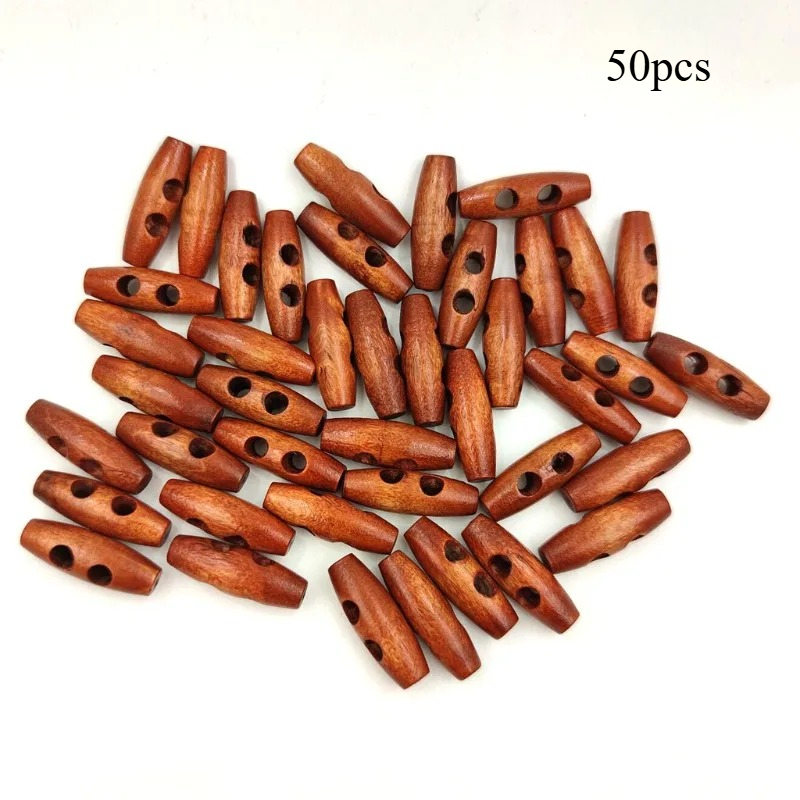 TEMU 50pcs 30x10mm Olive Toggle Button 2-hole Wooden Coat Sweater Cardigan Diy Sewing Craft Scrapbooking Garment Replacement Fastener
