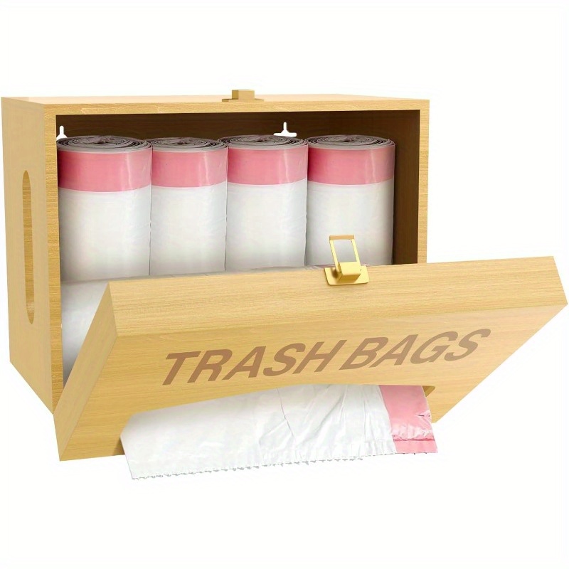 Extra Large Bamboo Trash Bag Dispenser Holder - Wall Mounted Under Sink Organizer for 13/30 Gallon Rolls, Holds 100 Bags, Kitchen Storage with No Assembly Required, Space-Saving Design for Bathroom, Laundry Room & Cabinet