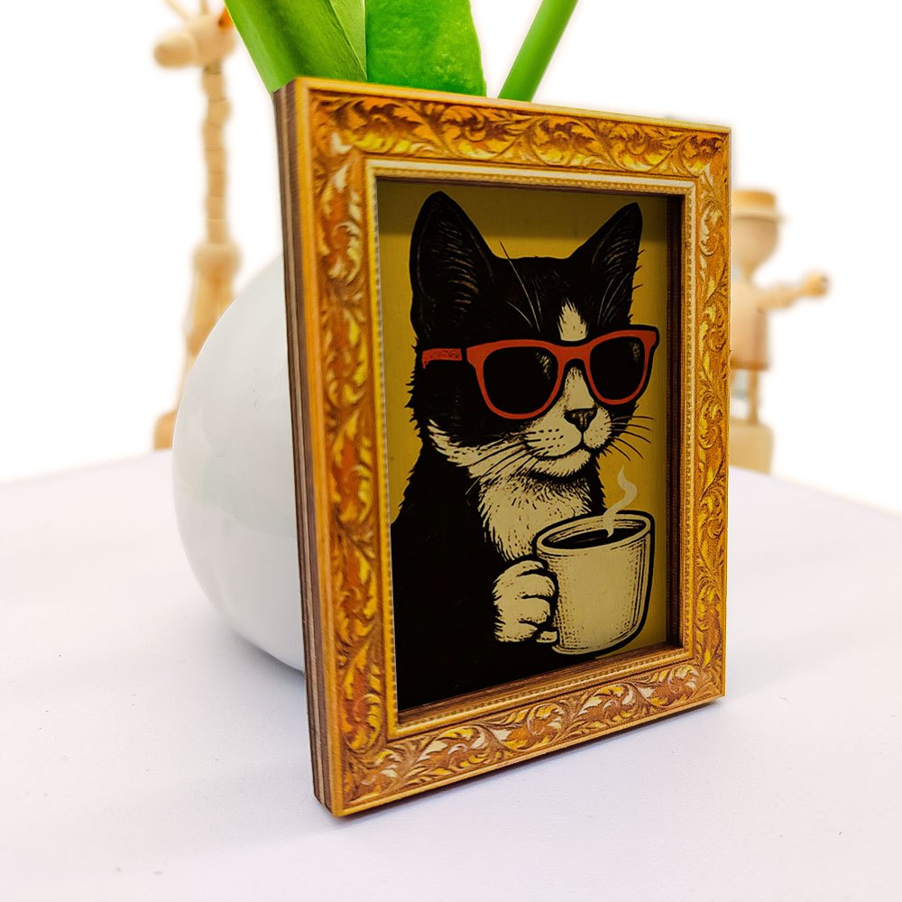 TEMU 1 Vintage-style Cat Fashion Glasses Fridge Magnet, Small Creative Frame Decorative Art, Design, Sturdy Wood, Home Kitchen Decor, Must-have For Cat Lovers