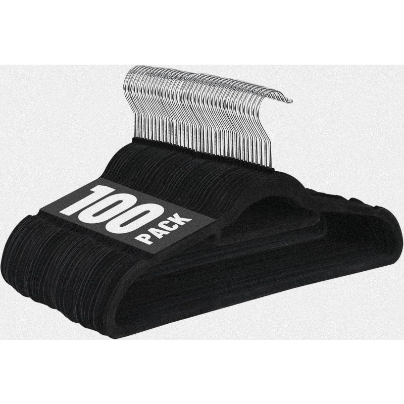 TEMU 100 Pack Ultra-thin Velvet Hangers - Hook, Flocked Black Clothes Hangers For Delicate Garments, Elegant Versatile Display, Clothes Hangers