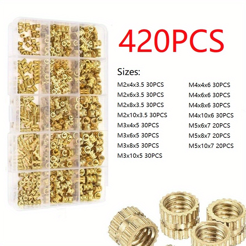 E-shop 420-teiliges M2 M3 M4 M5 Messing -Einschraubmuttern Set, Gewinde-Einschraubmuttern, Spritzguss-Sortiment für Kunststoff 3D-Drucker