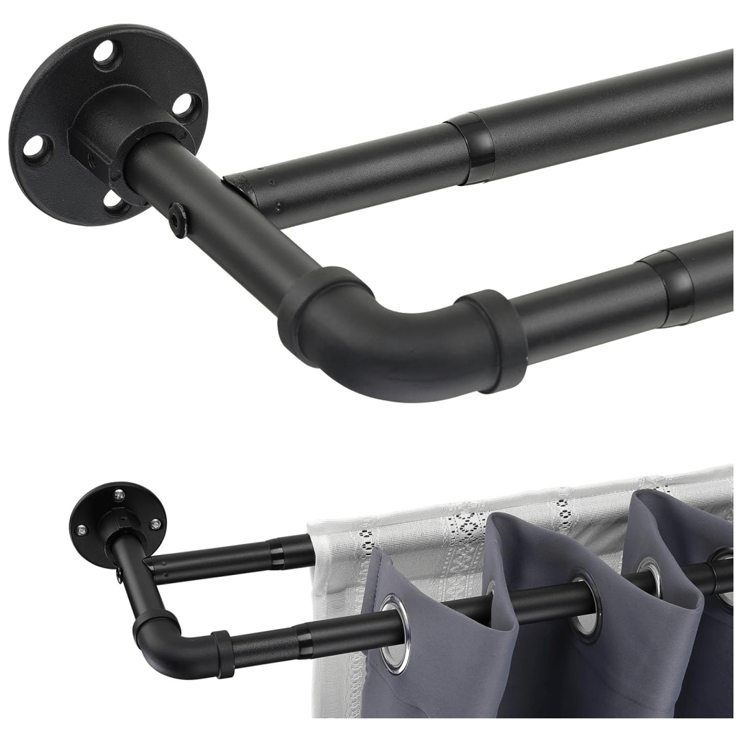 TEMU Double Curtain Rod -heavy Duty Blackout Doublecurtain Rods For Windows 66 To 120 Inch, Industrialwrap Around Curtain Rod Black For Sliding Door, Curtains & Drapes, Telescoping Adjustable