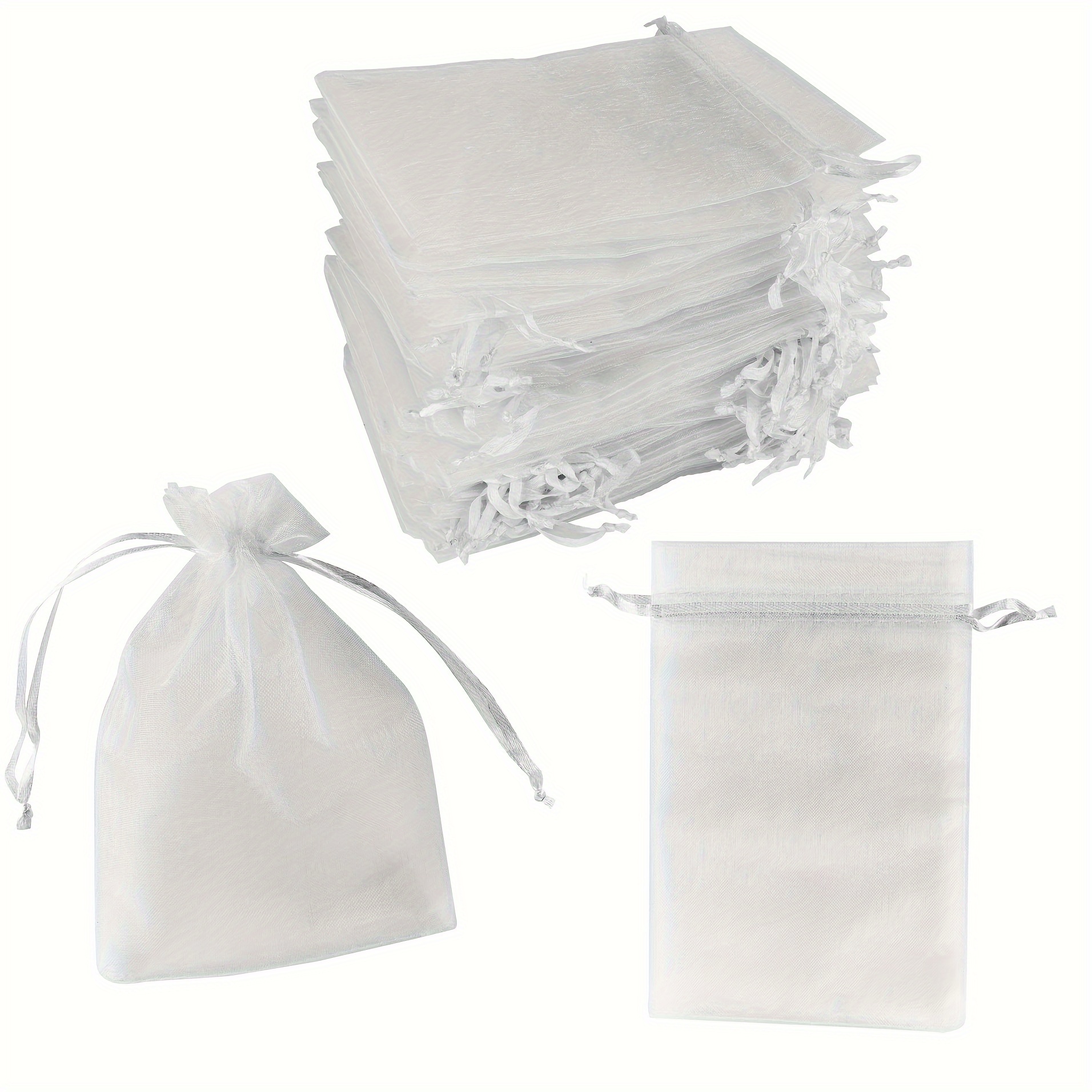 Are 50 Small White Bags Made Of Thin Fabric, Each Measuring 2x3 Inches. Are Suitable For Weddings, Parties, And Used As Gift Bags For Jewelry Or Christmas Candy.