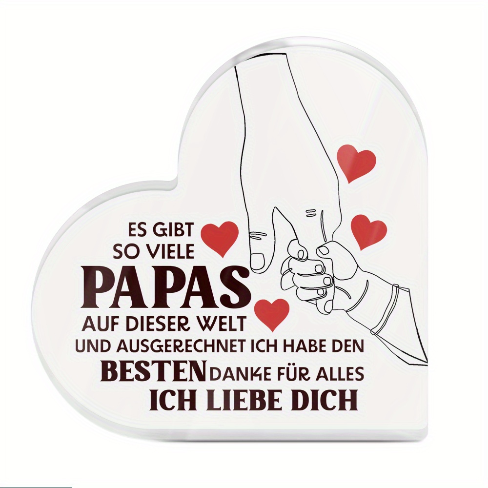 Image of 2d Flat, 1pc German Heart-shaped Acrylic Sign With "danke Für Alles" German Text - 2d Decor For Dad, Gift, Room & Desktop Decoration, , Clear Vibrant Print, Sleek , 2d Flat
