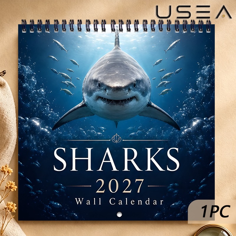 TEMU 2027 Wall Calendar, 2027 Shark Theme Wall Calendar, 12 Month Monthly Planner & Habit , Twin Wire Spiral Bound Yearly Organizer, Gift For Mom,