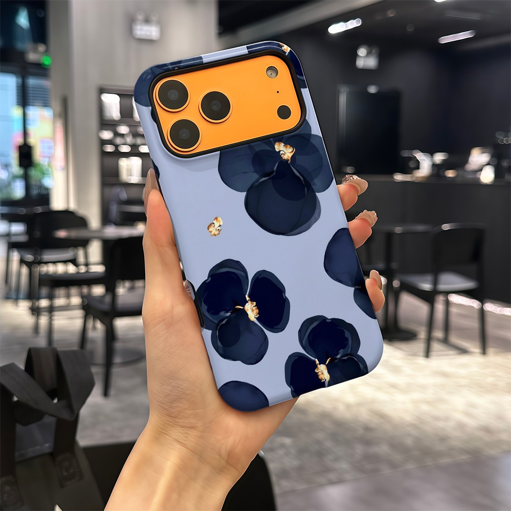 E-shop Handyhülle: Marineblaue Blütenblätter mit goldenem Kern, passend für iPhone 17 16 15 14 Pro 13 12 11 X XR SE3 SE2, doppellagig, , sturzsicher,