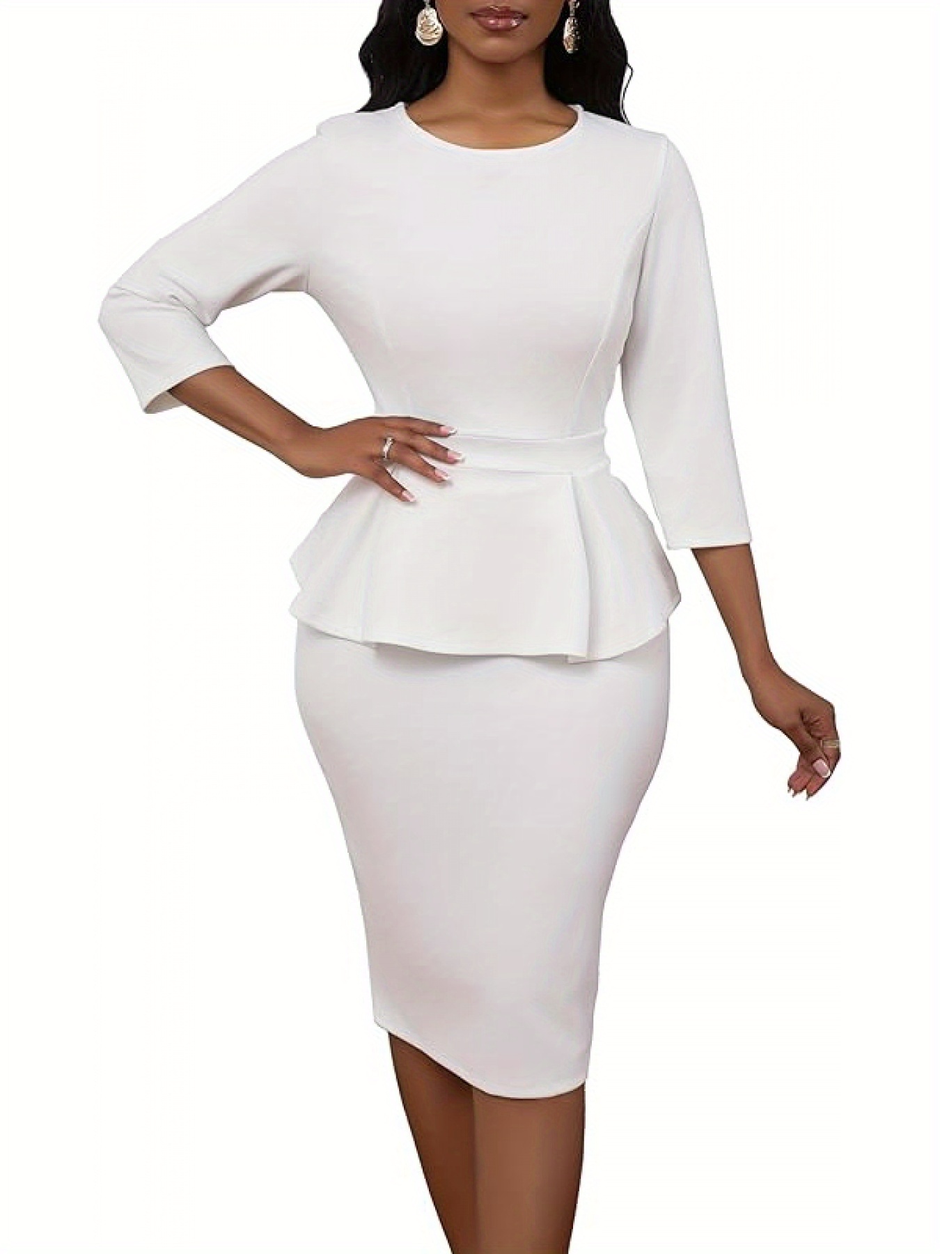 women 2pcs skirt set 3 4 sleeve pencil skirt suit office - Temu