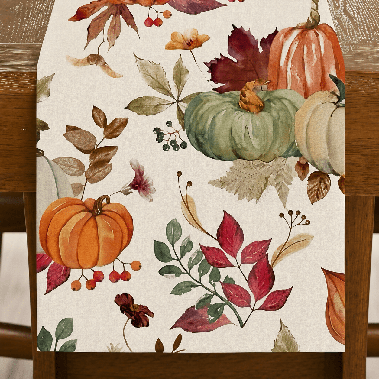 TEMU 1pc, Autumn Table Runner, Orange Sage Pumpkin Print Pattern Table Runner, Colorful Leaves Themed Table Runner, Thanksgiving Harvest Decorative