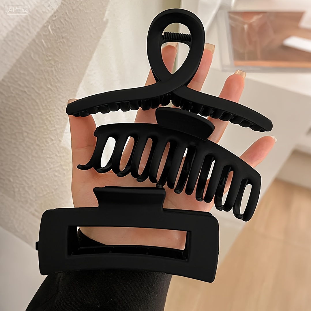 E-shop 3er-Set Damen-Haifisch-Haarklammern aus schwarzem Kunststoff, große Größe 11 cm/4,33 Zoll, schlichte matte Haaraccessoires in einfarbiger