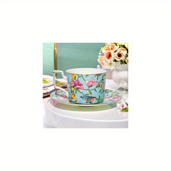 1pc vintage floral teacup and saucer set - elegant bone china tea cups with   & handle, 8-ounce capacity, pastel blue &   - dishwasher safe, ideal gift for women, mom, birthday, christmas, mother s day -   party set for home or special occasions (gift box included) - delicate vintage   with  , hand wash recommended,   coffee or tea, cups for tea, tea sets Product details 3