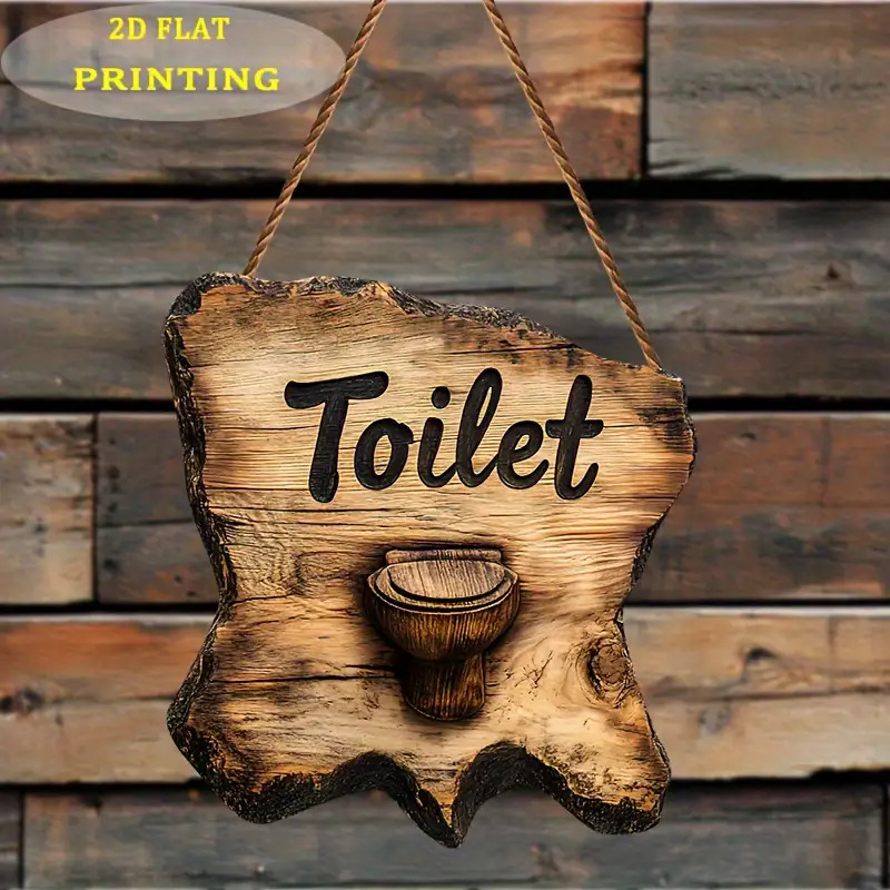 Image of 2d Flat, 2d Plane, Vintage Wooden Toilet Sign, Garden Decor, Suitable For Home, Porch, Bathroom, Entrance Country Style Wall Hanging Decoration Halloween Christmas Decoration