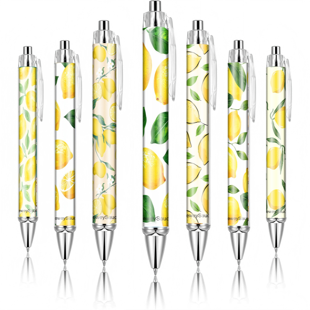 Image of 7pcs Lemon-themed Ballpoint Pen Set - A For Girls And Stationery Lovers, Smooth Writing, Vibrant And Design, Perfect For Journaling Or Gifting