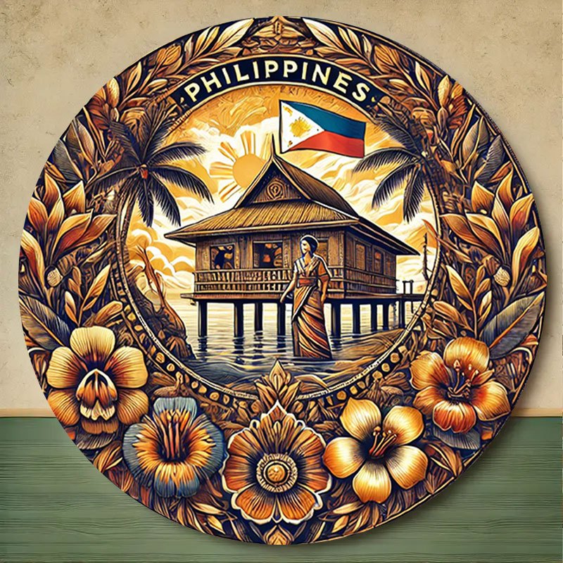 

Room Decor 1pc Philippines Cultural & Natural Scenery Round Tin Sign, 8x8 Inch Aluminum Metal , Home & Cafe Decor, Ideal Gift For Christmas