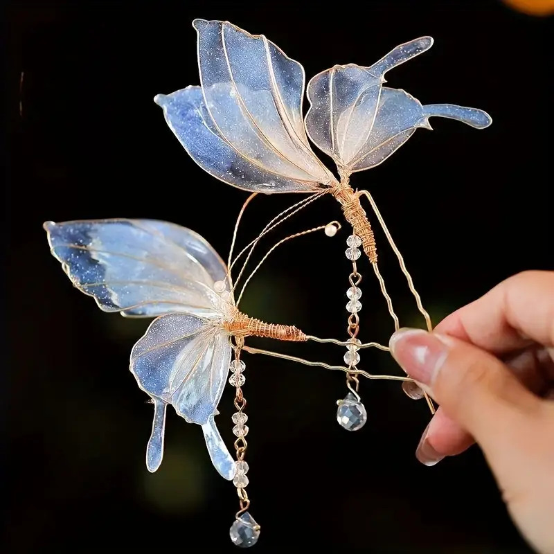 Pair Of Headpieces With Tassel Style- Handmade Material Is Plastic- Suitable For Outdoor Headwear Decoration Party Birthday Gift