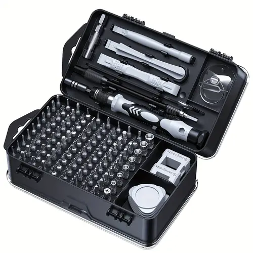 115 in 1 precision screwdriver set magnetic repair tool kit anti slip portable tool set ergonomic handle for phones laptops watches electronics chrome vanadium steel silvery gray shockproof hex cross heads 20 bits