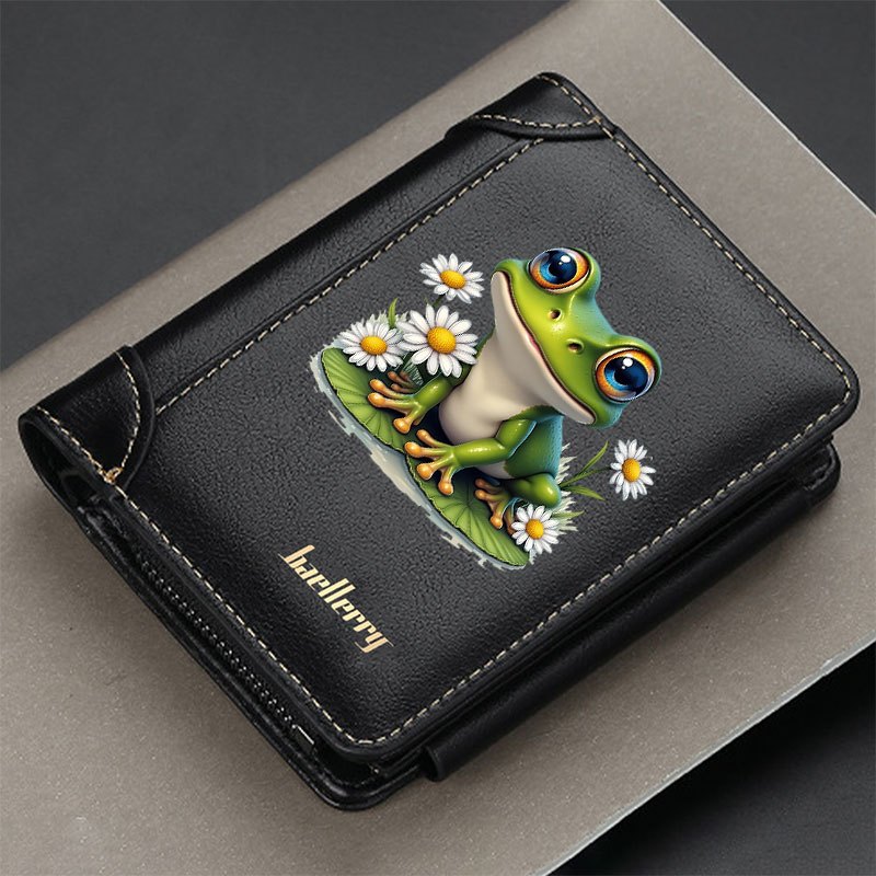 TEMU A Single Resting On A Lily Pad, By Daisies. A Compact Featuring Card Slots, -fold Design, And A Zippered Coin Pocket. A Stylish Slim Card Holder