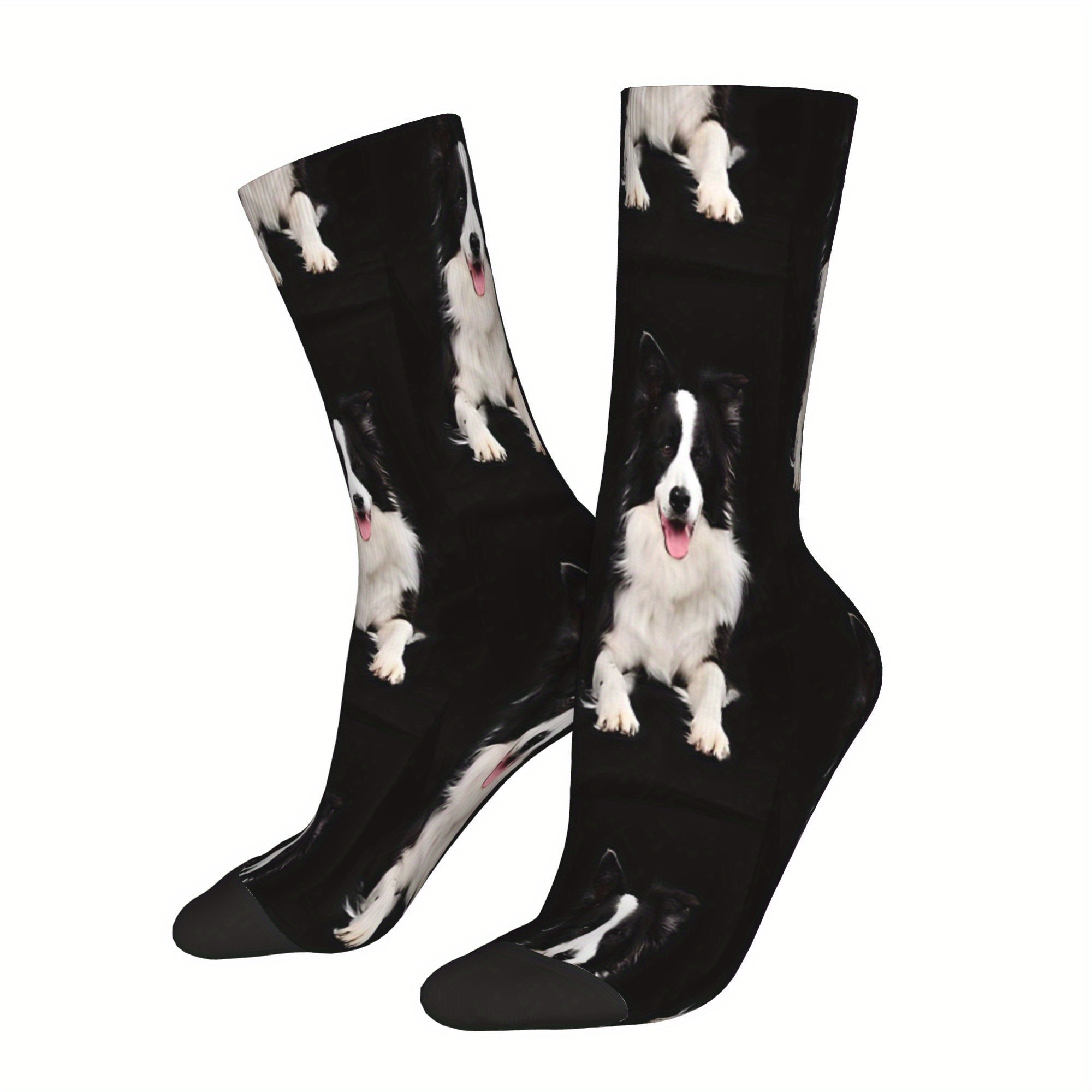 TEMU Black And White Border Collie Socks For Men Cool Funny Novelty Breathable Polyester Sports Gym Workout Gift