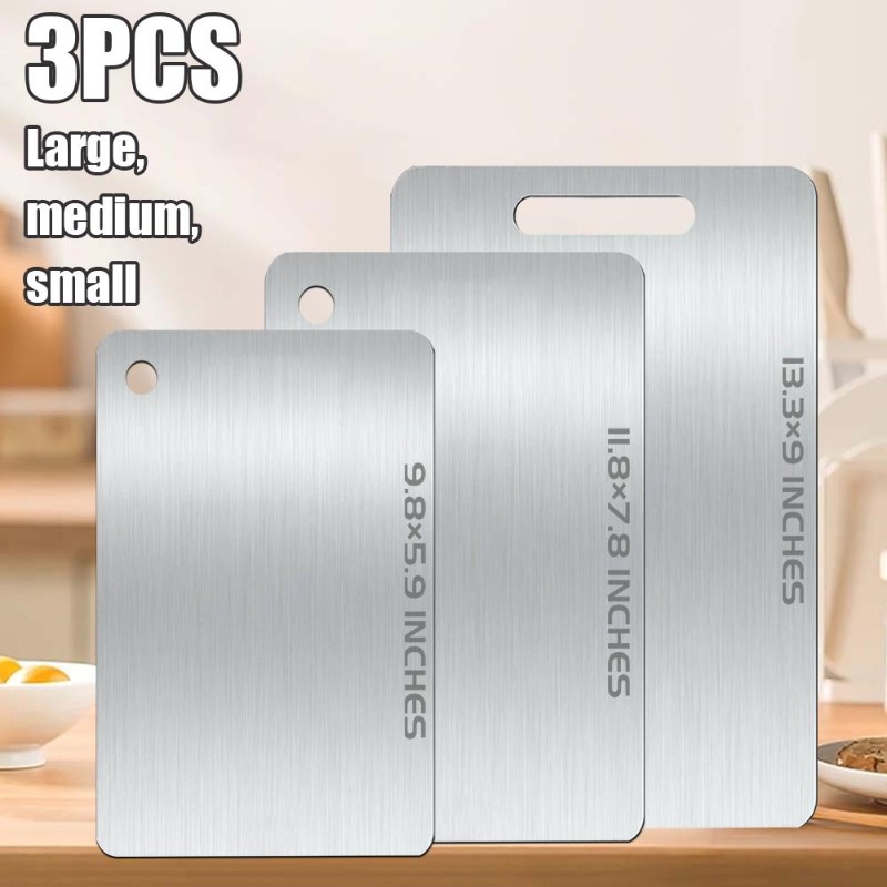 TEMU 3pcs Premium Stainless Steel Cutting Board Set(s+m+l)- Durable Double-sided Boards With Handles, Easy To Clean, Space-saving, Rust-resistant,