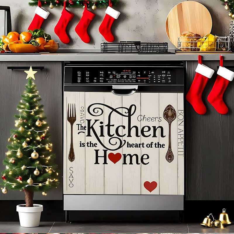 TEMU Dishwasher Decals- "the Kitchen Is Of The Home" Decorative Stickers With Elegant Cursive Lettering& Heart Cutouts, & Design For Dishwasher,