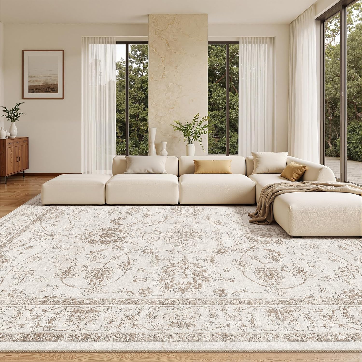 TEMU Velvet Carpet, 850g/m², Extra Large Size, Floral, Washable, Modern Light Luxury Minimalist Geometric Pattern, Luxurious Gradient Rug, Machine