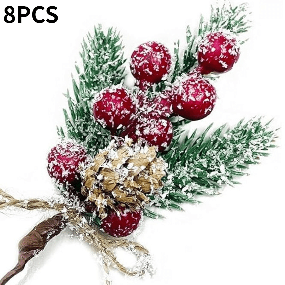 TEMU Set da 8 spilloni natalizi, rami di pino artificiali con rosse, e di , forniture fai da te per di Natale, corona e decorazione per le festivit�