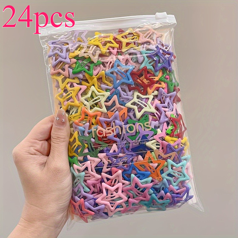 TEMU 24pcs Set Of Colorful Hollow Metal Five-pointed Star Hair Clips For Women - Cute Bohemian Style Hair Accessories, Colors Random
