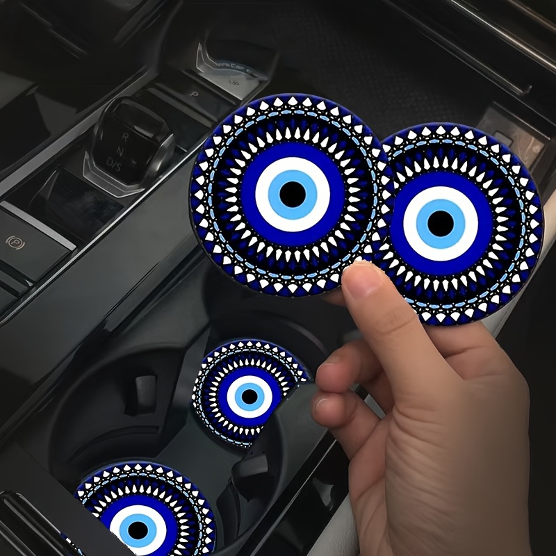 TEMU A Set Of Evil Eye Car Coasters Designed For Cup Holders, Featuring A Universal Non-slip Design, Perfect For Male And Female Drivers