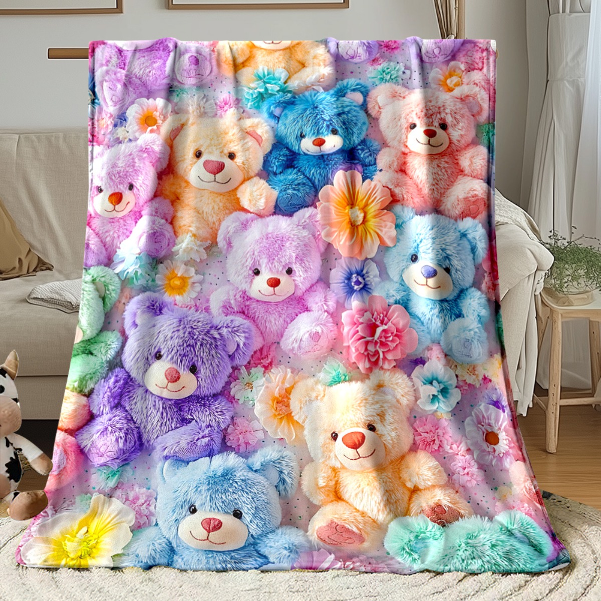 TEMU Solid Color Colorful Teddy Bear Blanket - Lightweight Home Bedding, 280gsm, Suitable For Sofa, Bed, Travel, Camping, Living Room, Office, And