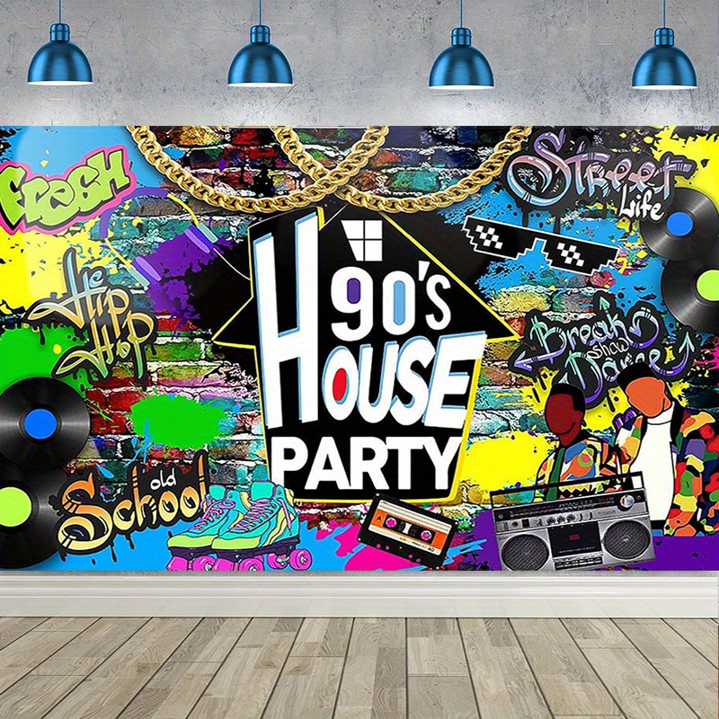 1pc 90s   backdrop vibrant retro hip hop graffiti with     colorful music themed decor 90 5x70 8 inch polyester fabric for entryway themed events nostalgic celebrations music room decor
