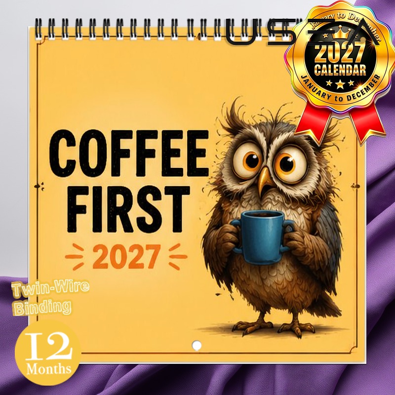 TEMU 2027 Agenda Planificateur Amusant sur le Thème du Café - Grands Blocs Inscriptibles, Calendrier Suspendu à Double Reliure à Spirale pour Bureau,