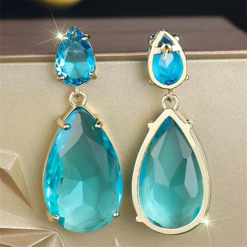 Dreamy Water Drop Earrings with Sea Blue Stone