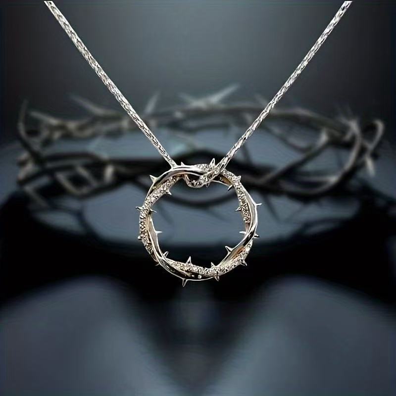TEMU 1pc Thorn Round Pendant Necklace With Rhinestones, Fashion Minimalist Niche Design For Men And Women