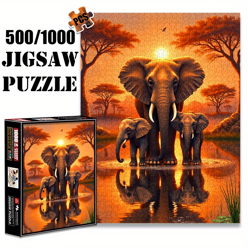 photo de l'article 500/1000pcs puzzle - famille déléphants dans une   de   en   africaine, papier premium anti-rayures,     pour   & familles,   déquipe, décoration maison diy, cadeau  , cadeaux éléphant