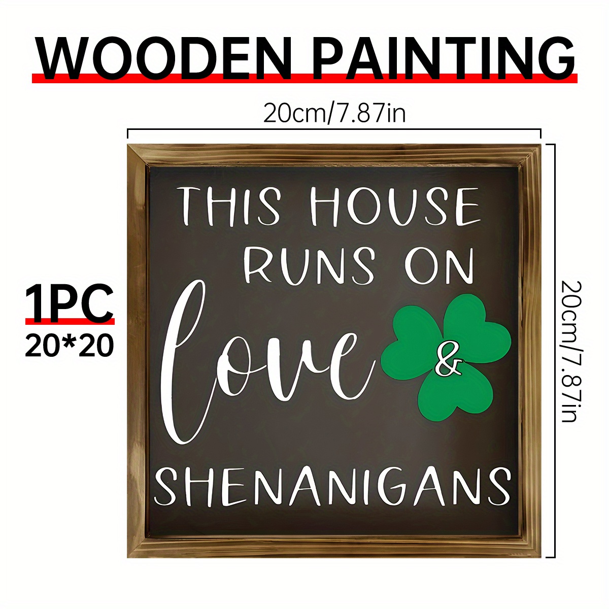 TEMU 1pc "this House & " 7.87-inch Square Wooden Wall Art - Rustic Clover Decor For Bedroom, Living Room, Dining Area, Bar, Cafe - Ideal 's Day &