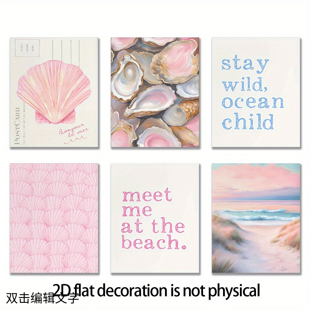 TEMU 2d Flat, 2d Flat, Set Of 6 Unframed Posters Featuring Themes, Ideal For A Coastal Aesthetic In A Granddaughter's Room. 8x10 Inch Prints Showcase
