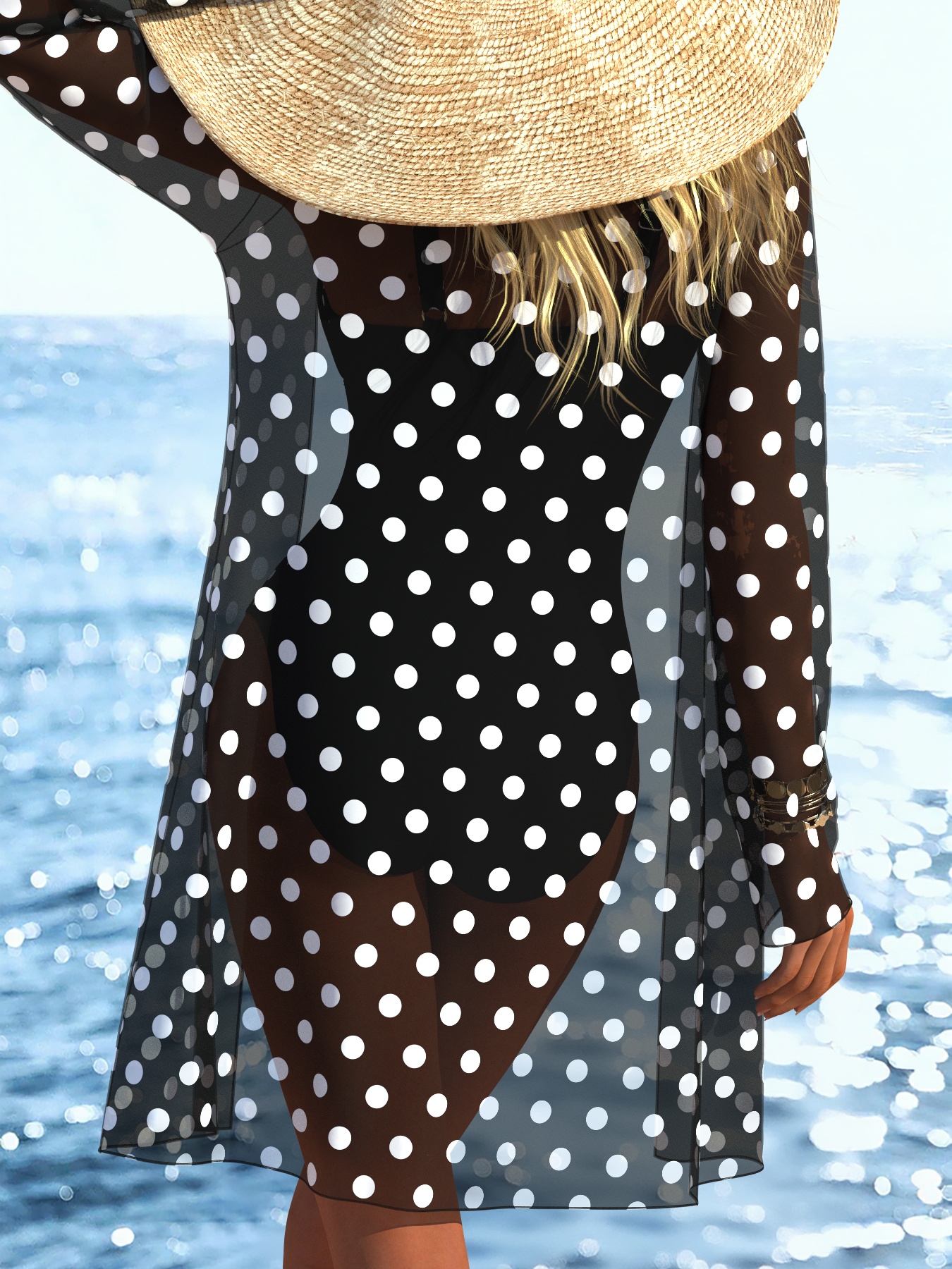 Women's Thick Shoulder Strap Polka Dot Printed One-Piece Swimsuit