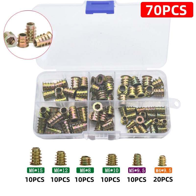 Image of 70/130 Threaded Inserts, Nut Combination Tool Kit For Wooden Furniture, Alloy Furniture, Bolt Connector, Hex Socket Screw Insert M4/m5/m6/m8/m10