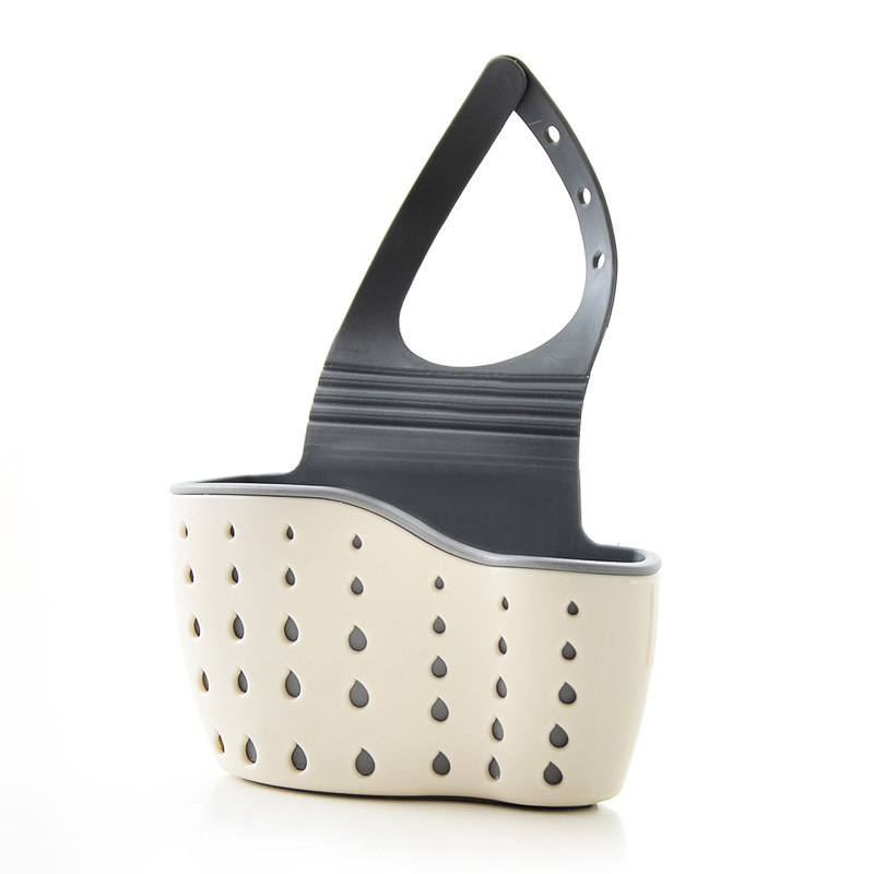 TEMU 1pc Adjustable Double-layer Faucet Storage Basket – Modern Plastic Sponge & Small Item Organizer With Drainage Holes For Kitchen & Bathroom, Beige & Gray, Bathroom Organizers And Storage