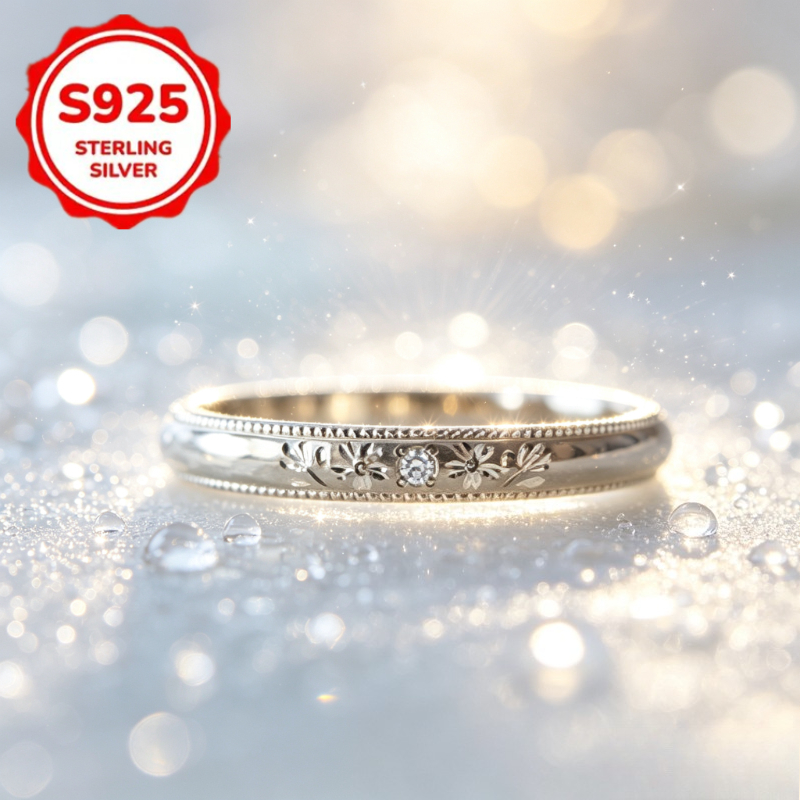 TEMU Ladies' 925 Sterling Silver Ring Inlaid With 3a Zirconia, Fashionable And Easy Birthday Travel Gift, Vacation Leisure Accessory