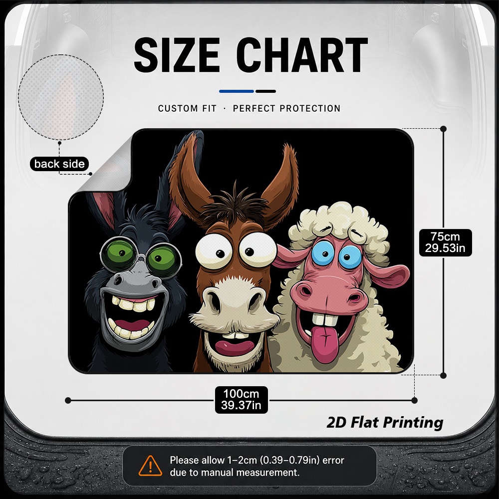 TEMU 2d Flat,1pc Funny Cartoon Farm Animals Design Car Trunk Mat - Wear-resistant Anti-slip, Durable And Easy To Clean, Daily Commute Vehicle