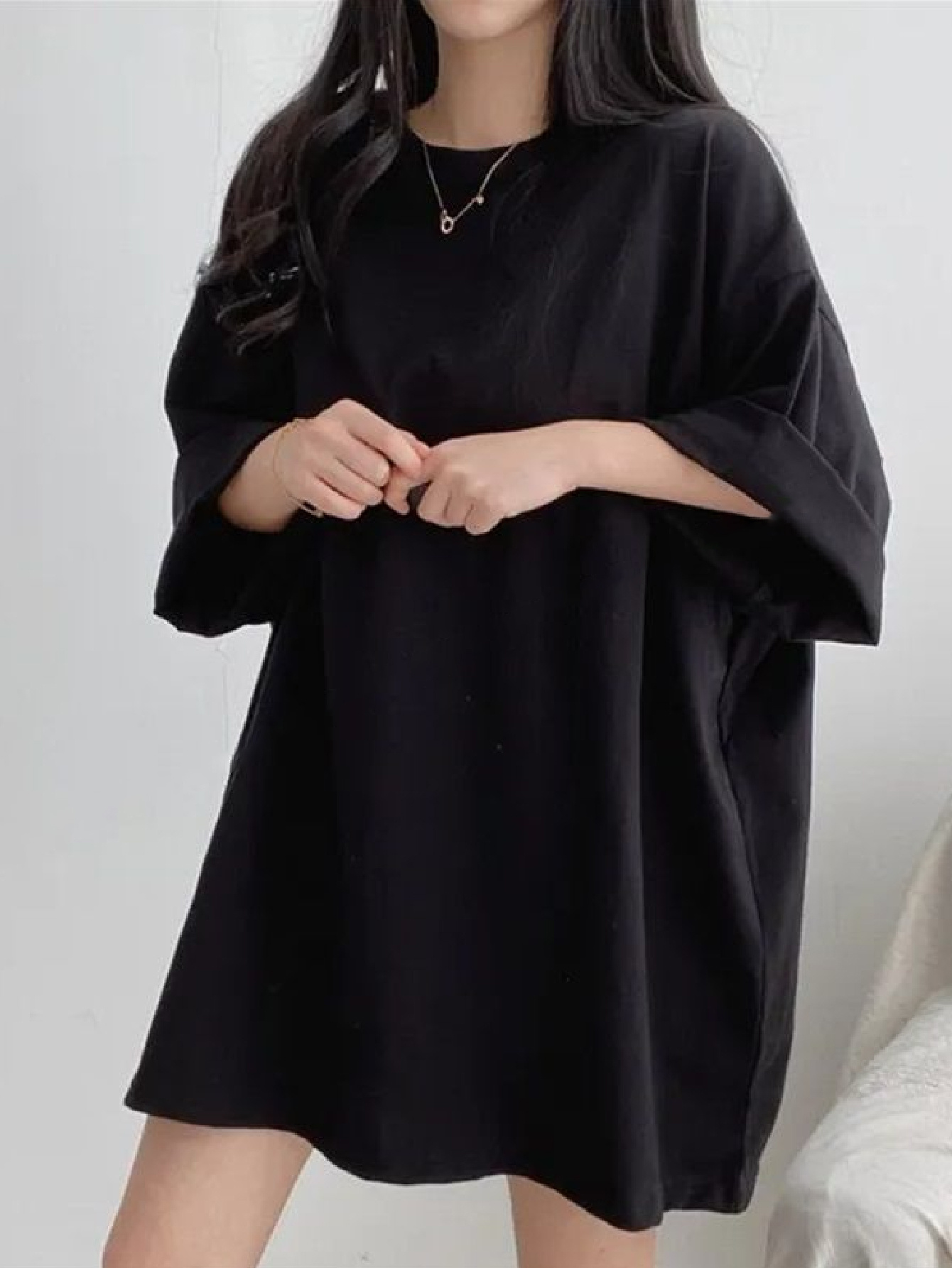 camiseta oversize mujer negra cuello manga corta - Temu Dominican Republic, image size:800x1066