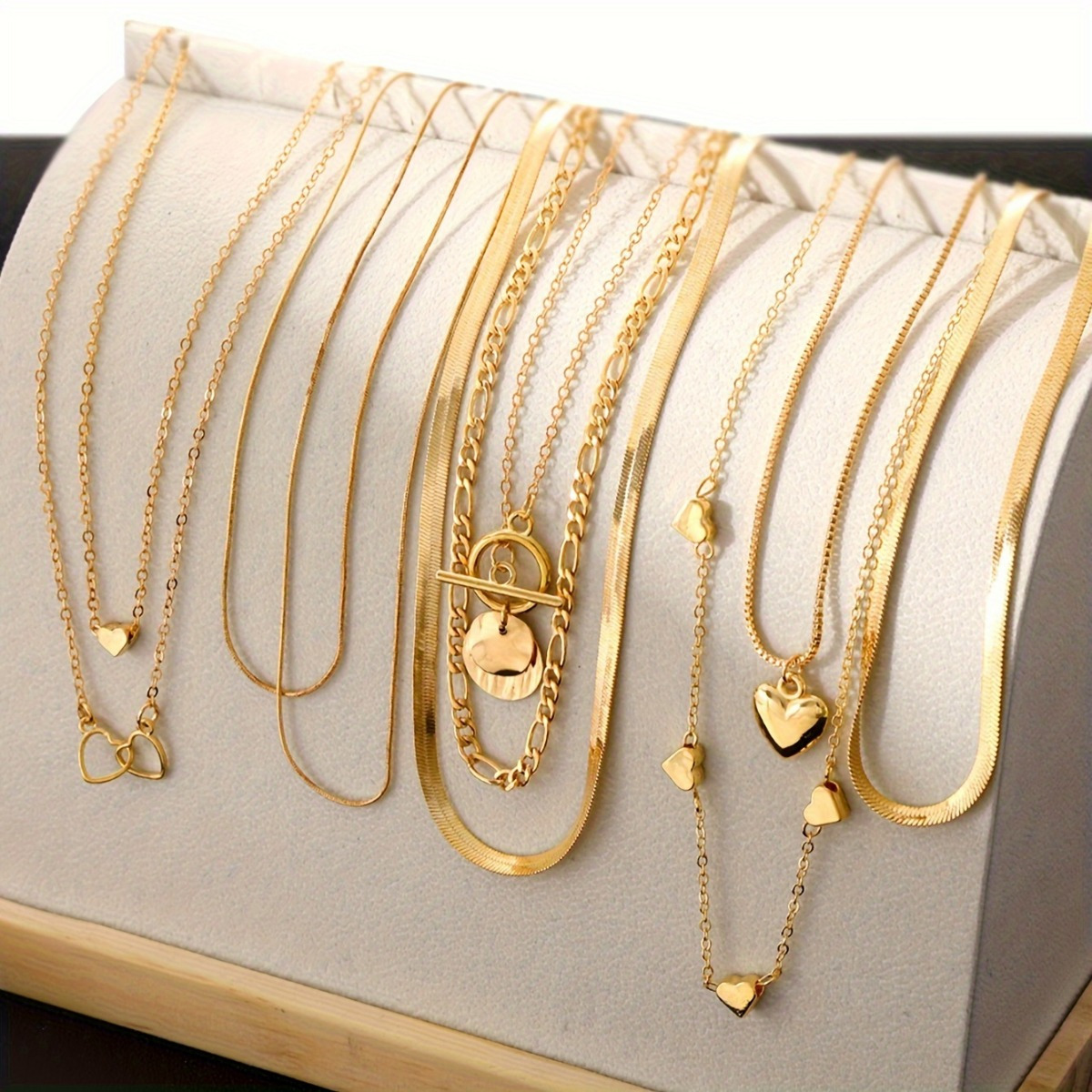 10 piezas de collar de lujo vintage, colgantes de corazón y geométricos, cadenas de serpiente y cierre OT, aleación, para uso diario y fiestas, regalo ideal para el día de San Valentín, colección de joyas para todas las estaciones