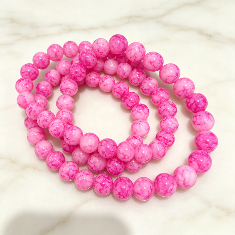 TEMU Bracelet extensible en perles de verre et de rose, perles rondes lisses pour femme et homme, non magnétique, durable, tenue décontractée, cadeau