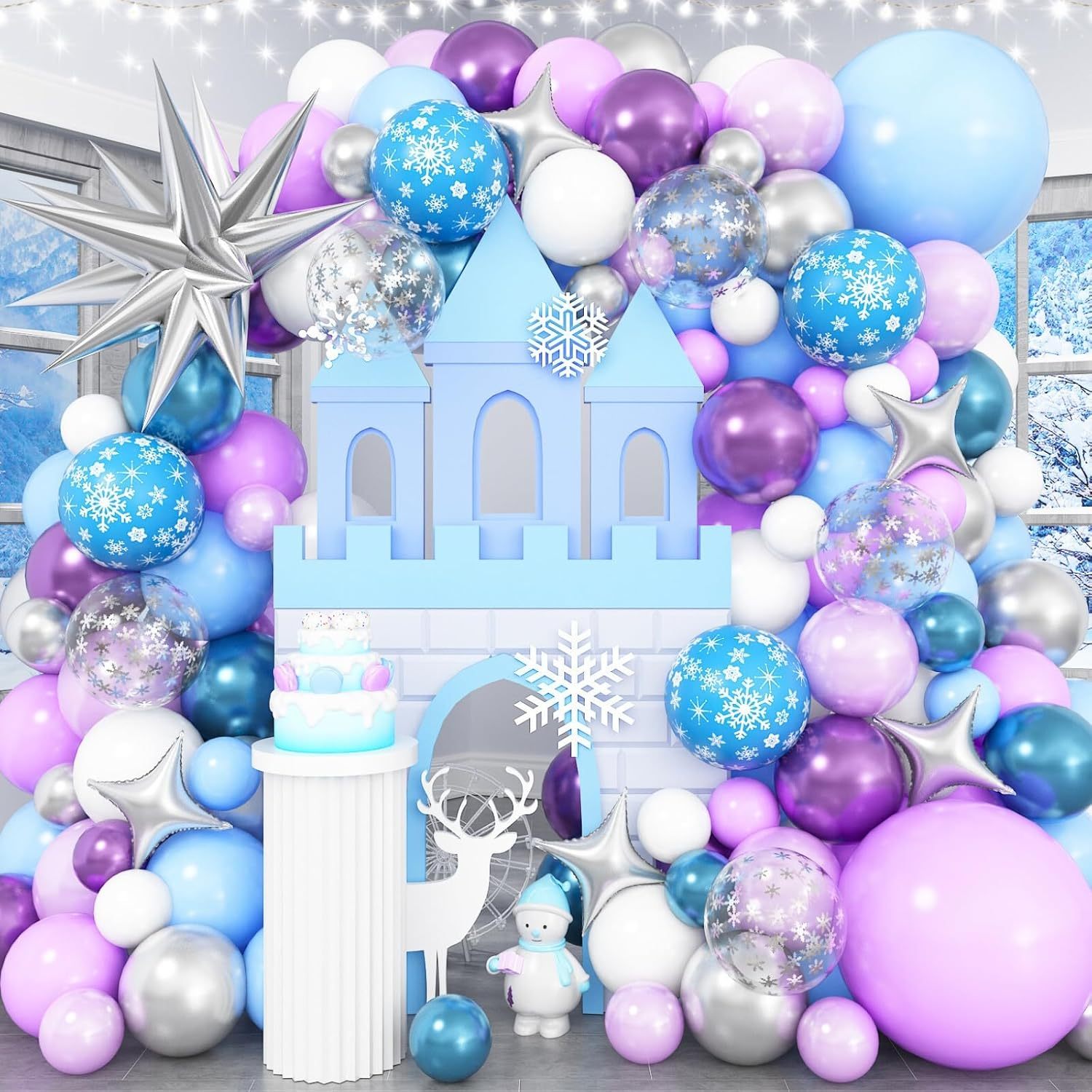 

126pcs Themed Arch Kit, Purple Blue White Silver With , Aluminum Film & Emulsion Balloons For Birthday, New Year, Bar Mitzvah Party Decorations, No Electricity Needed